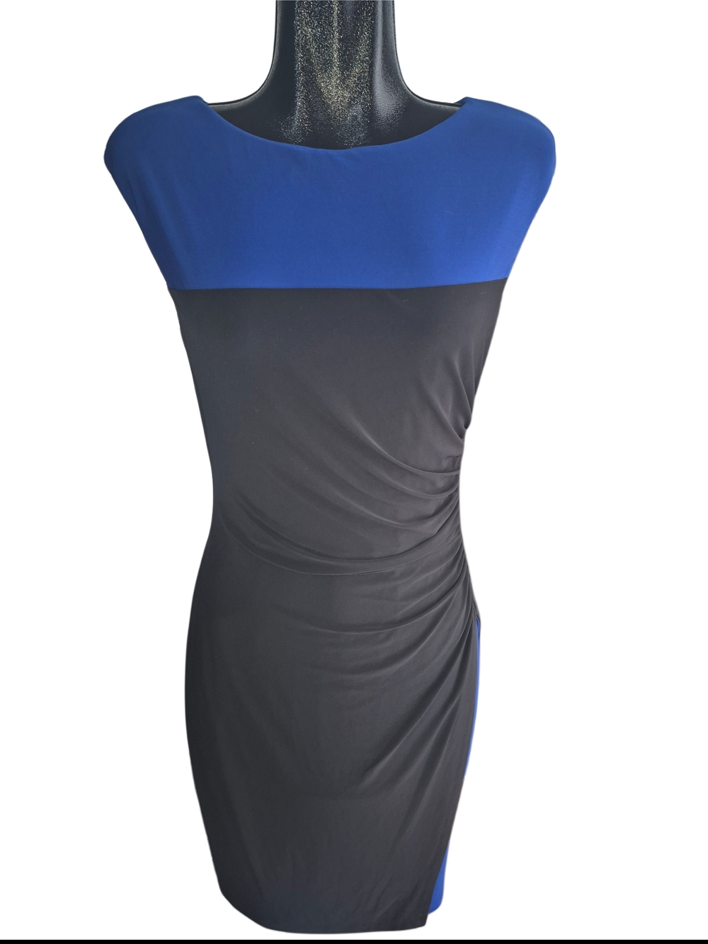Lauren Ralph Lauren Ruched Black and Blue Colorblock Sheath Dress Size 10